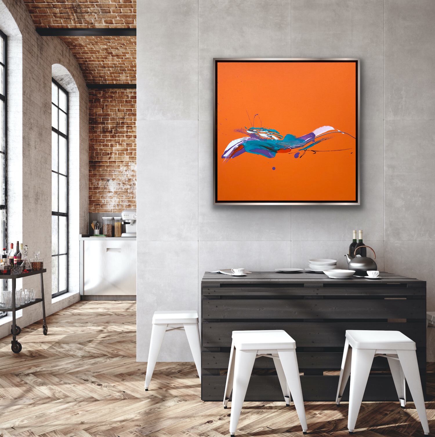 Orange Abstract Painting| Spark| Modern Art - Image 3