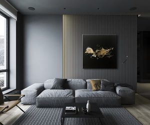 Commissioned painting in interior by Stephen Tsymbaliuk black and gold painting